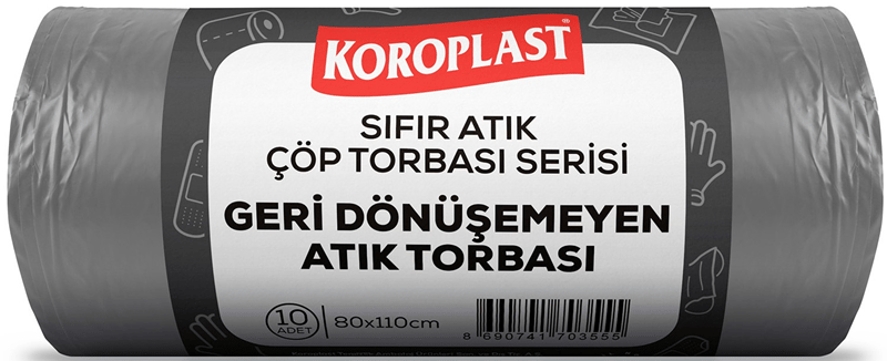 KOROPLAST ÇÖP TORBASI SIFIR ATIK GERİ DÖNÜŞEMEYEN ATIKLARI KOYU GRİ JUMBO 80x110 440 GR 10 LU 27 MİC. ST01500536