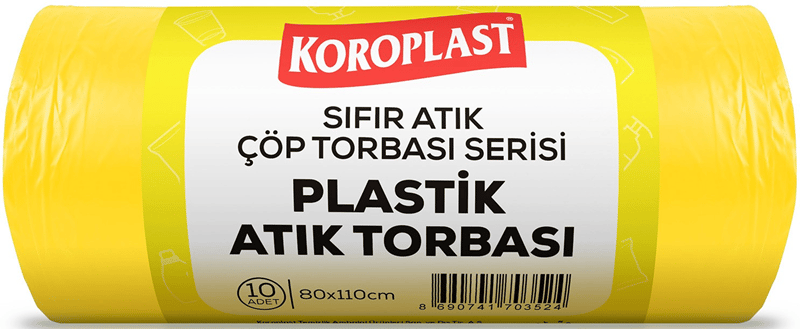 KOROPLAST ÇÖP TORBASI SIFIR ATIK PLASTİK ATIKLARI SARI JUMBO 80x110 440 GR 10 LU 27 MİC. ST01500533