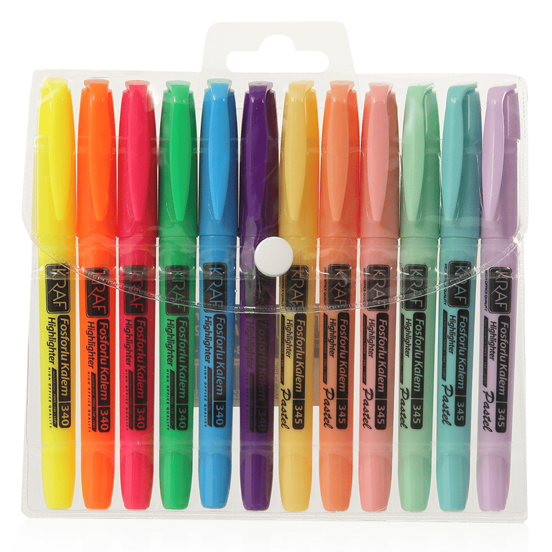 KRAF FOSFORLU KALEM TİPİ 340/345-12 12 Lİ ( 6 PASTEL+6 PARLAK RENK )