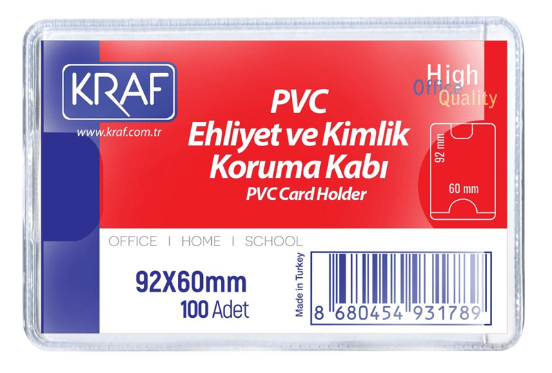 KRAF KART POŞETİ PVC   92x60mm EHLİYET & KİMLİK 100 LÜ
