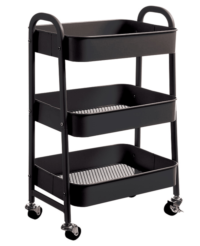 KRAF RAF ÜNİTESİ TEKERLEKLİ METAL 3 KATLI 494G SİYAH