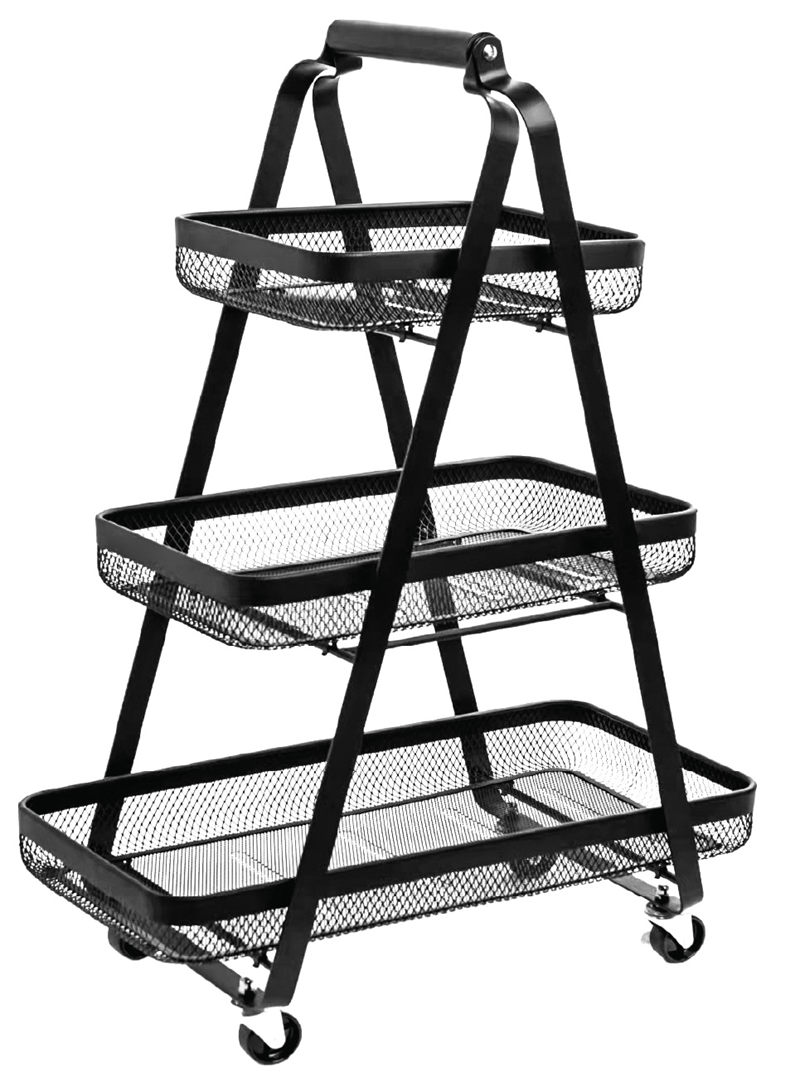 KRAF RAF ÜNİTESİ TEKERLEKLİ METAL 3 KATLI 496G SİYAH (ÜÇGEN)