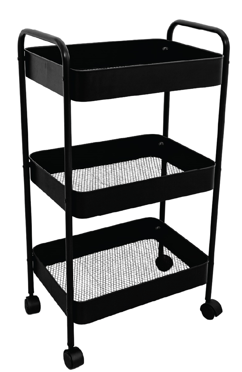 KRAF RAF ÜNİTESİ TEKERLEKLİ METAL 3 KATLI 497G SİYAH