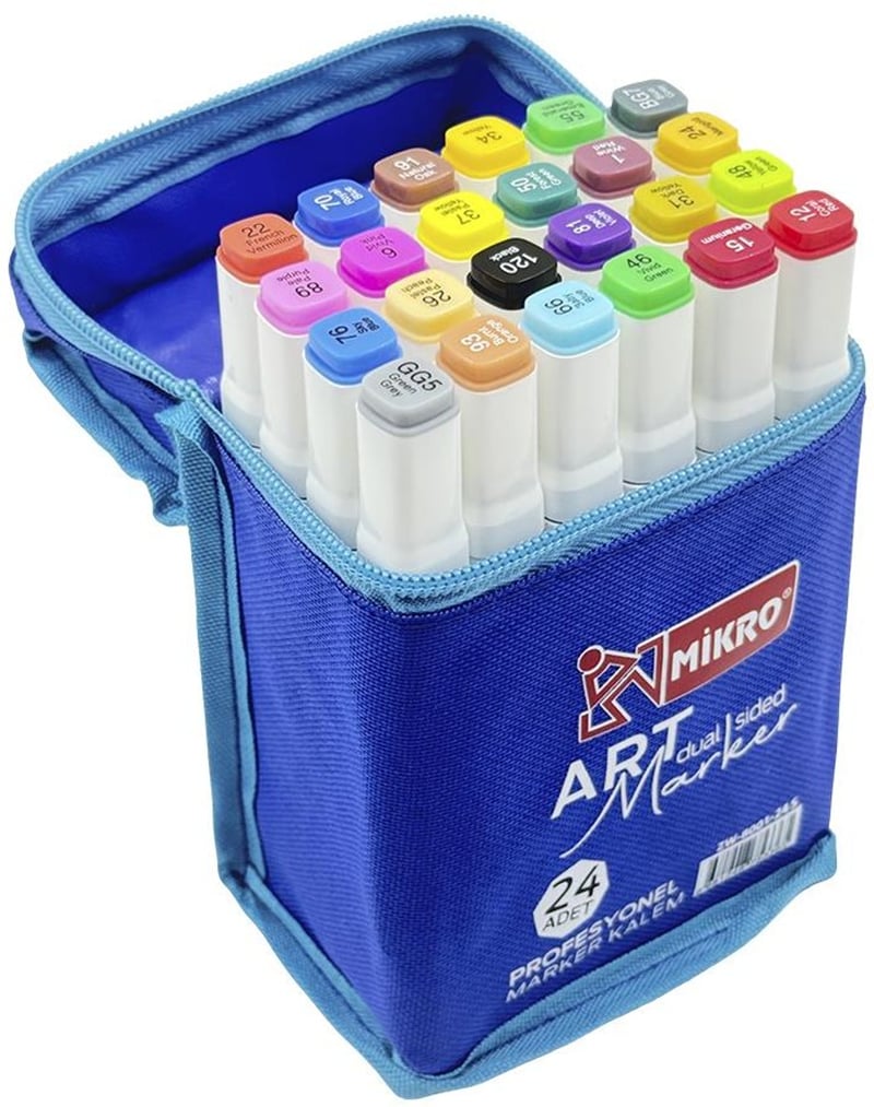 MİKRO PERMANENT MARKER ZW8001-24 ART ÇİFT TARAFLI ÇANTALI 24 LÜ