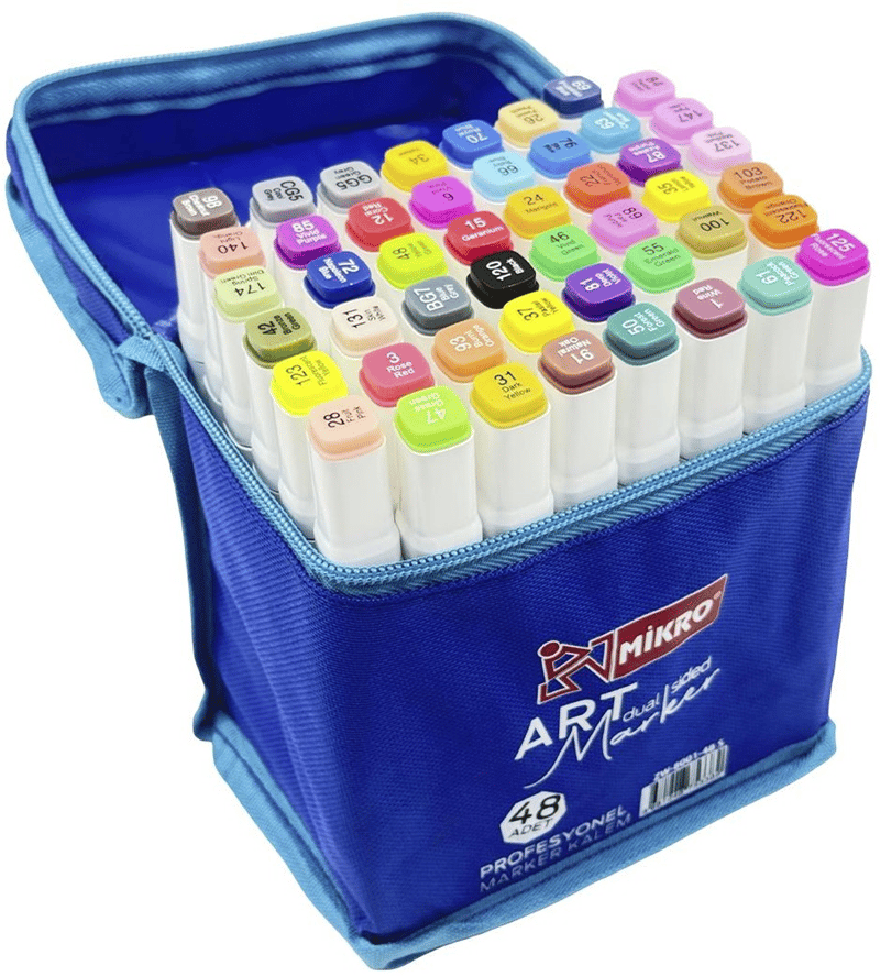 MİKRO PERMANENT MARKER ZW8001-48 ART ÇİFT TARAFLI ÇANTALI 48 Lİ