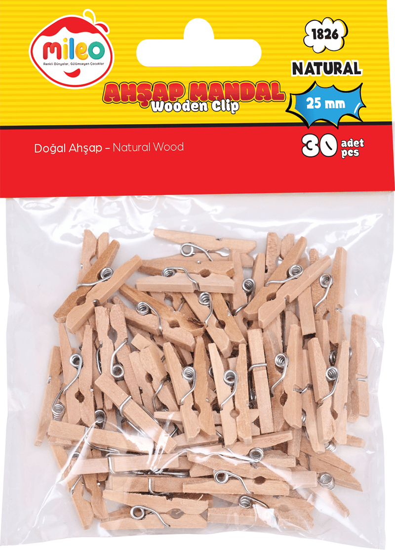 MİLEO AHŞAP MANDAL 25 MM NATUREL 1826