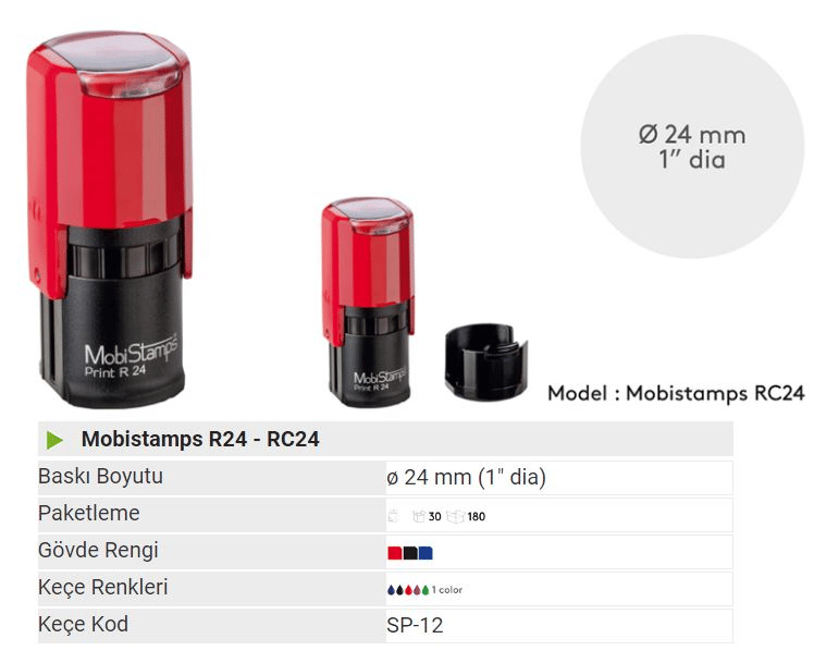 MOBİSTAMPS KAŞE YUVARLAK R-24 MAVİ KEÇELİ