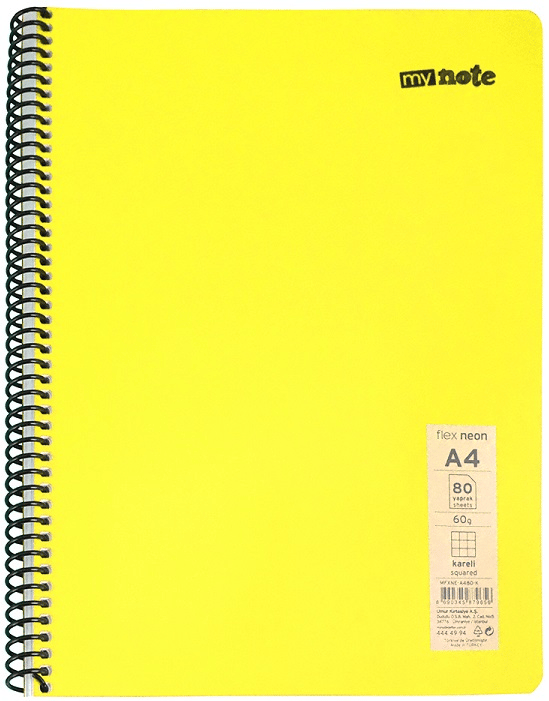 MYNOTE DEFTER FLEX NEO PP KAPAK SPİRALLİ A4 72 YP KARELİ MFXNE-A472-K
