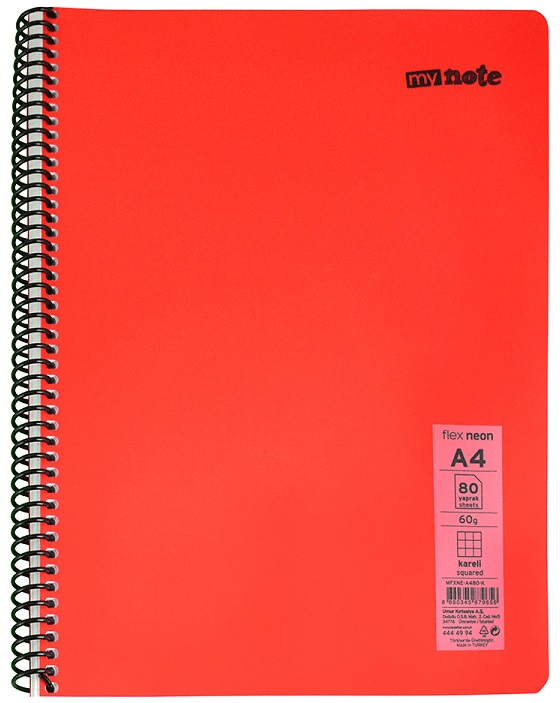 MYNOTE DEFTER FLEX NEO PP KAPAK SPİRALLİ A4 40 YP KARELİ MFXNE-A440-K