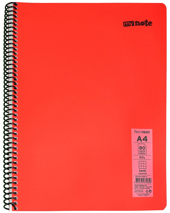 MYNOTE DEFTER FLEX NEO PP KAPAK SPİRALLİ A4 96 YP KARELİ MFXNE-A496-K