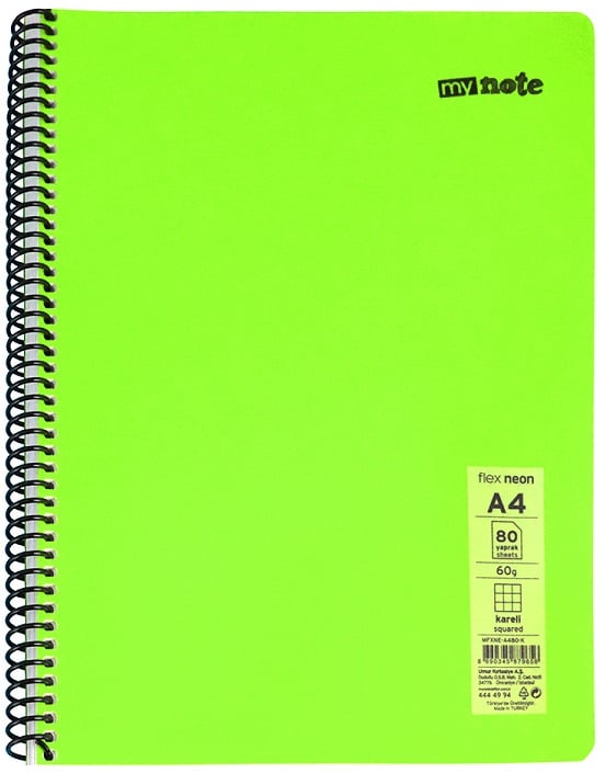 MYNOTE DEFTER FLEX NEO PP KAPAK SPİRALLİ A4 72 YP ÇİZGİLİ MFXNE-A472-Ç