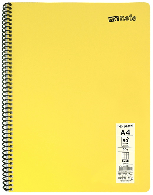 MYNOTE DEFTER FLEX PASTEL PP KAPAK SPİRALLİ A4 72 YP KARELİ MFXPA-A472-K