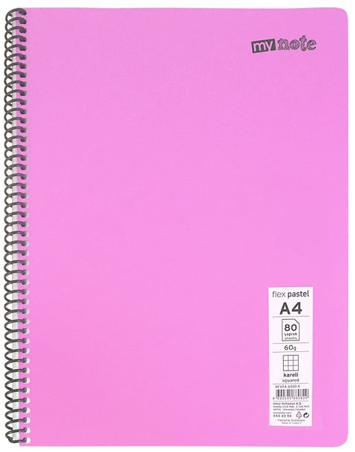 MYNOTE DEFTER FLEX PASTEL PP KAPAK SPİRALLİ A4 72 YP ÇİZGİLİ MFXPA-A472-Ç