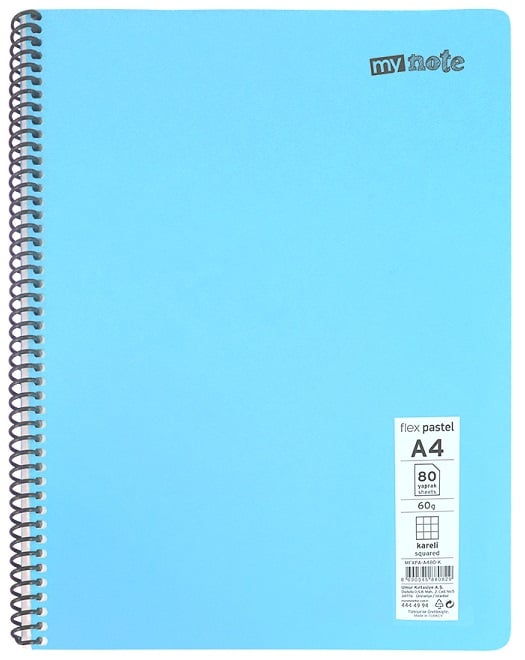 MYNOTE DEFTER FLEX PASTEL PP KAPAK SPİRALLİ A4 60 YP ÇİZGİLİ MFXPA-A460-Ç