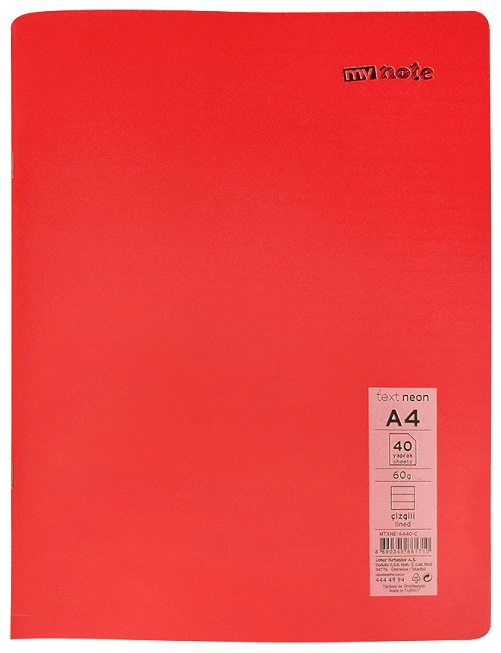 MYNOTE DEFTER TEXT NEO PP KAPAK DİKİŞLİ A4 40 YP ÇİZGİLİ MTXNE-A440-Ç