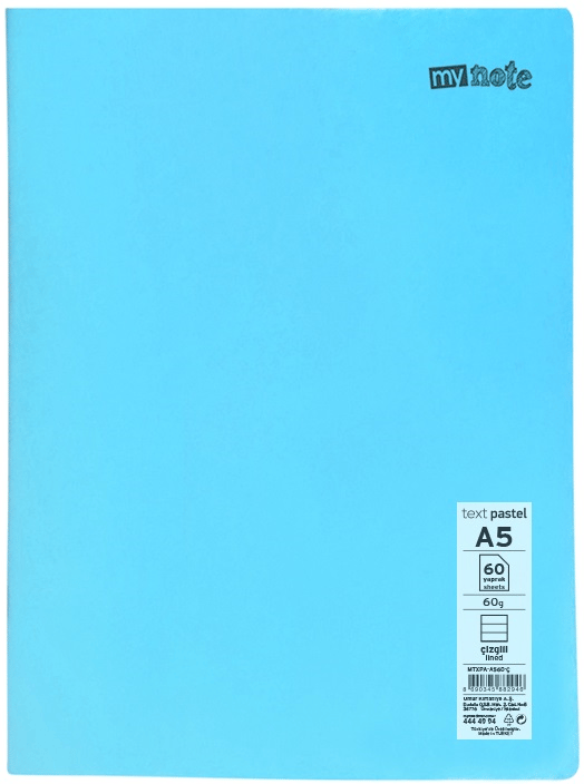 MYNOTE DEFTER TEXT PASTEL PP KAPAK DİKİŞLİ A5 60 YP ÇİZGİLİ MTXPA-A560-Ç