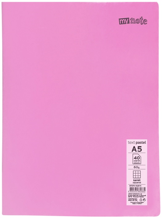 MYNOTE DEFTER TEXT PASTEL PP KAPAK DİKİŞLİ A5 40 YP KARELİ MTXPA-A540-K