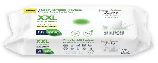 PAPILION YÜZEY TEMİZLİK MENDİLİ XXL 100 ADET BEYAZ SABUN 102I149