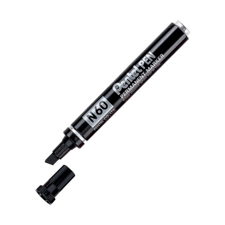 PENTEL PERMANENT MARKÖR N60 KESİK UÇ METAL GÖVDE SİYAH Y N60-A