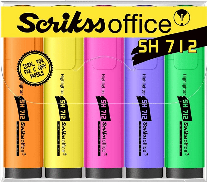 SCRIKSS OFFICE FOSFORLU KALEM SH712 KARIŞIK RENK 5 Lİ SET