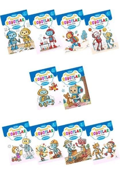 Sevimli Robotlar Boyoma Kitabı Sticker Çıkartmalı (10 Kitap Set)
