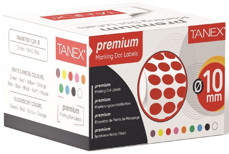 TANEX NOKTA ETİKETİ 10 MM 5000 Lİ KIRMIZI TEKLİ KUTU