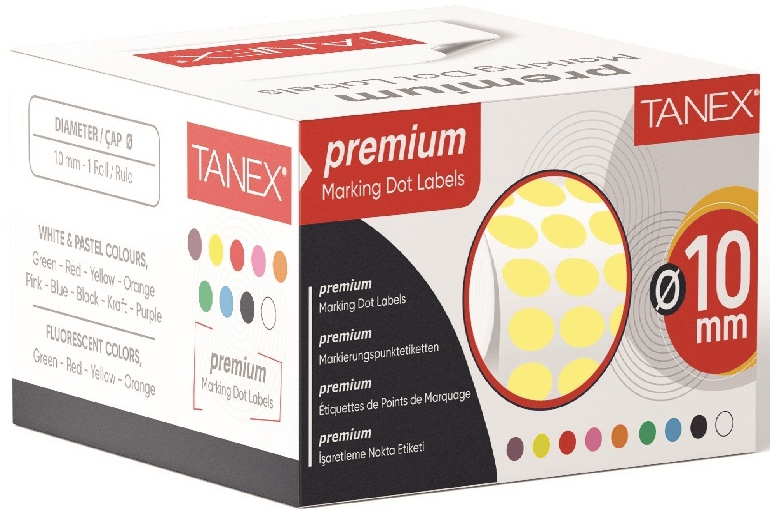 TANEX NOKTA ETİKETİ 10 MM 5000 Lİ SARI TEKLİ KUTU