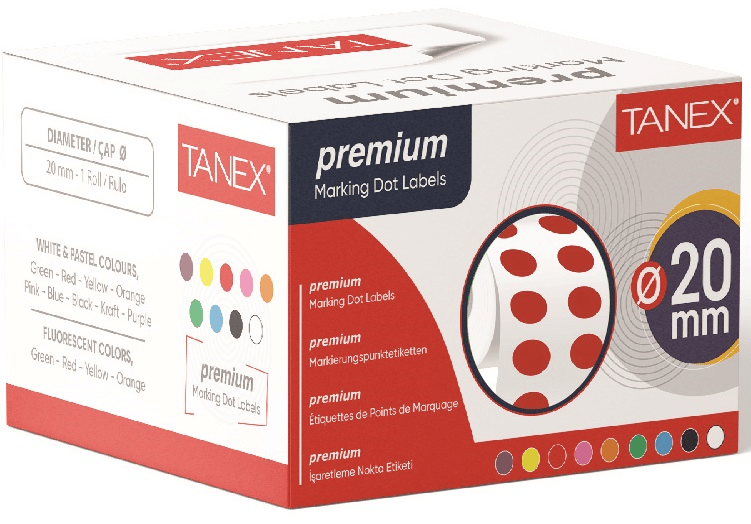 TANEX NOKTA ETİKETİ 20 MM 2500 LÜ KIRMIZI TEKLİ KUTU