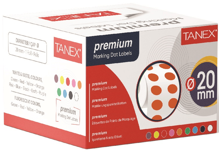 TANEX NOKTA ETİKETİ 20 MM 2500 LÜ TURUNCU TEKLİ KUTU