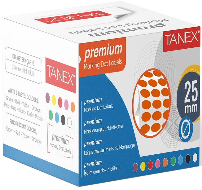 TANEX NOKTA ETİKETİ 25 MM 2500 LÜ TURUNCU TEKLİ KUTU