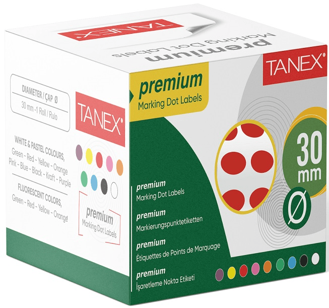 TANEX NOKTA ETİKETİ 30 MM 2000 Lİ KIRMIZI TEKLİ KUTU