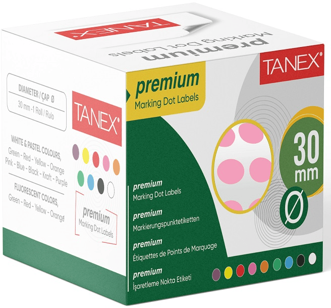 TANEX NOKTA ETİKETİ 30 MM 2000 Lİ PEMBE TEKLİ KUTU