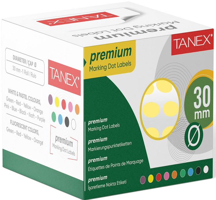 TANEX NOKTA ETİKETİ 30 MM 2000 Lİ SARI TEKLİ KUTU