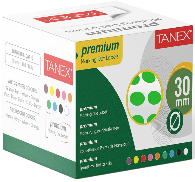 TANEX NOKTA ETİKETİ 30 MM 2000 Lİ YEŞİL TEKLİ KUTU
