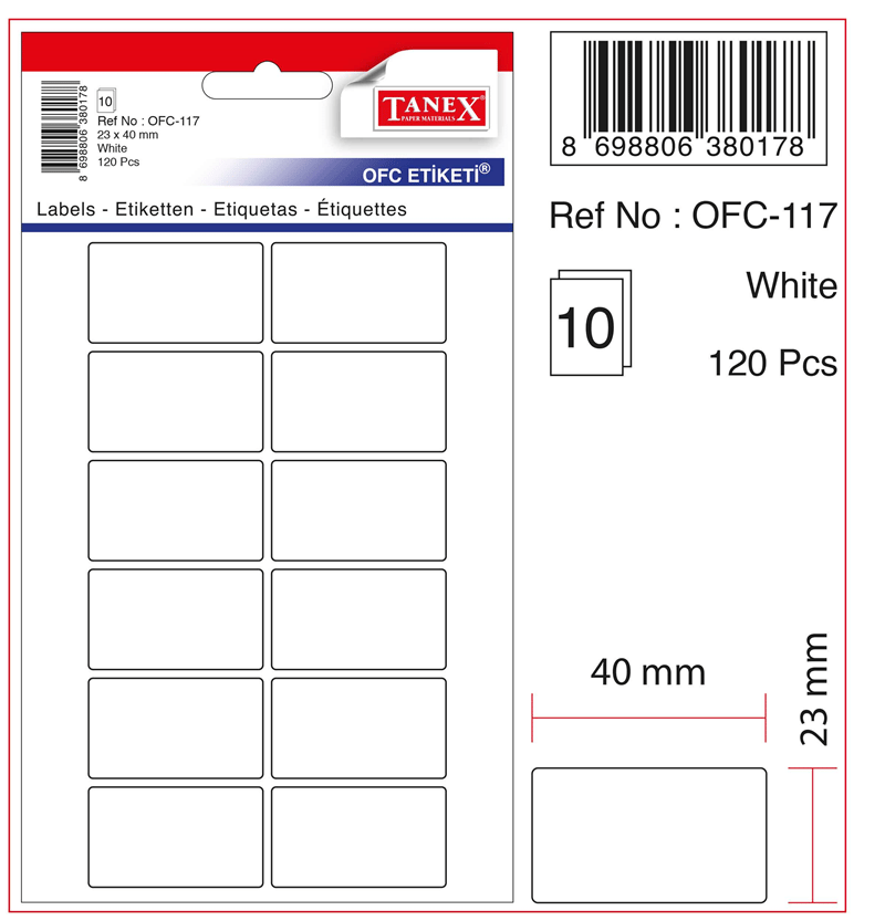 TANEX OFİS ETİKETİ OFC-117 BEYAZ