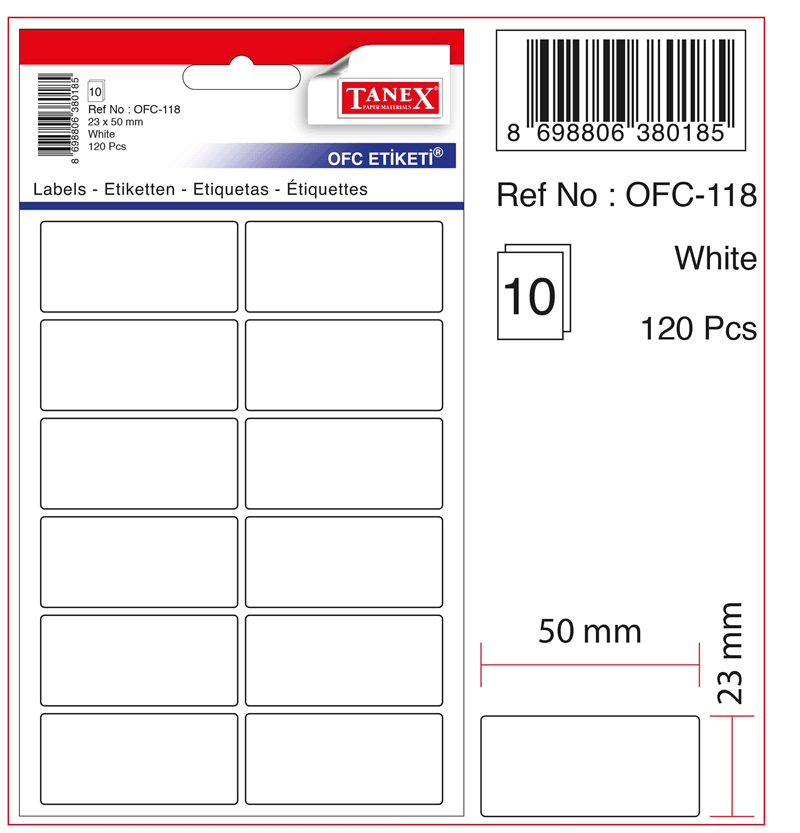 TANEX OFİS ETİKETİ OFC-118 BEYAZ