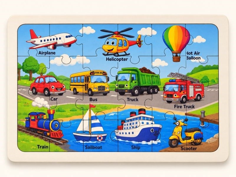 Taşıtlar - 24 Parça Ahşap Puzzle