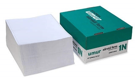 UMUR SÜREKLİ FORM 11x24 CM BEYAZ 1 NÜSHA 60 GR 5.5 PERFORELİ 2000 Lİ 30000000