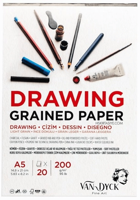 VAN DYCK ÇİZİM BLOĞU DRAWING GRAINED PAPER A5 200 GR 20 YP VD20015