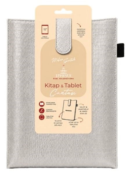 Yeni Nesil Kitap ve Tablet Çantası - Özel Deri Dokulu Gümüş