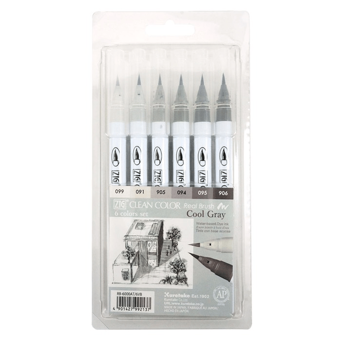 ZIG CLEAN COLOR REAL BRUSH RB-6000AT/  6VB 6LI COOL GRAY
