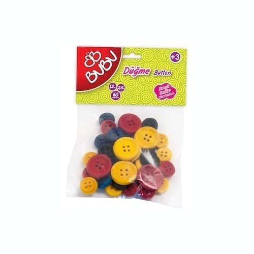 Bu-Bu Düğme Seti Karışık Ölçü 1.2 Cm - 2.5 Cm 40'Lı Renkli (Bubu)