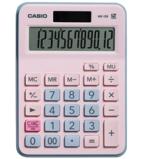 Casio Mx-12B-Pklb Masaüstü Hesap Makinesi (12 Hane - Pastel Pembe / Büyük Lcd Ekran Ve Bağımsız Hafıza)