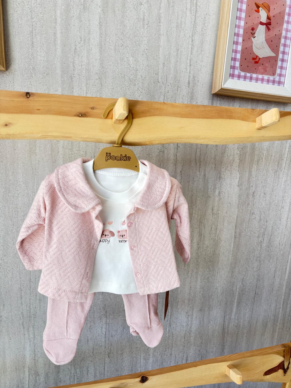 Bebe Yaka Ceketli Üçlü Takım Pembe
