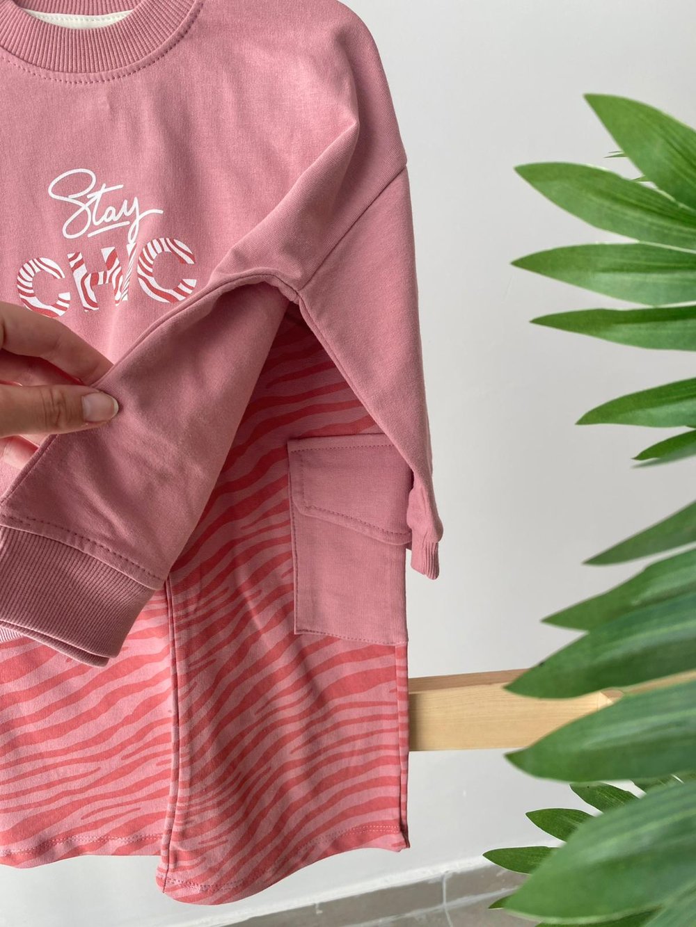 Chic Zebra Wide Leg Takım Gül Kurusu