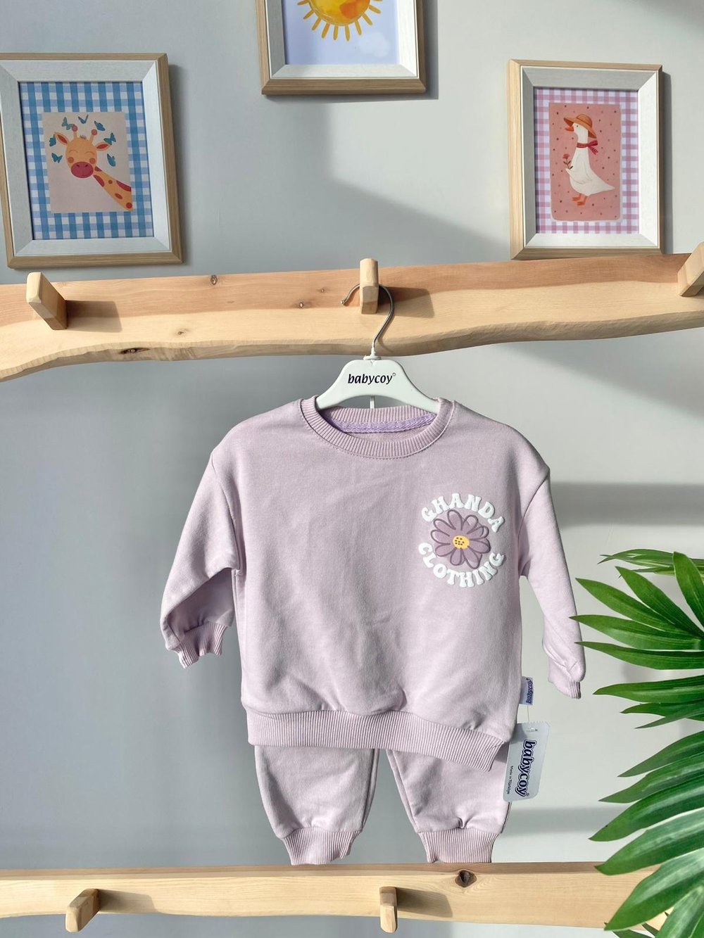 Çiçek Sırt Baskılı Takım Soft Mor