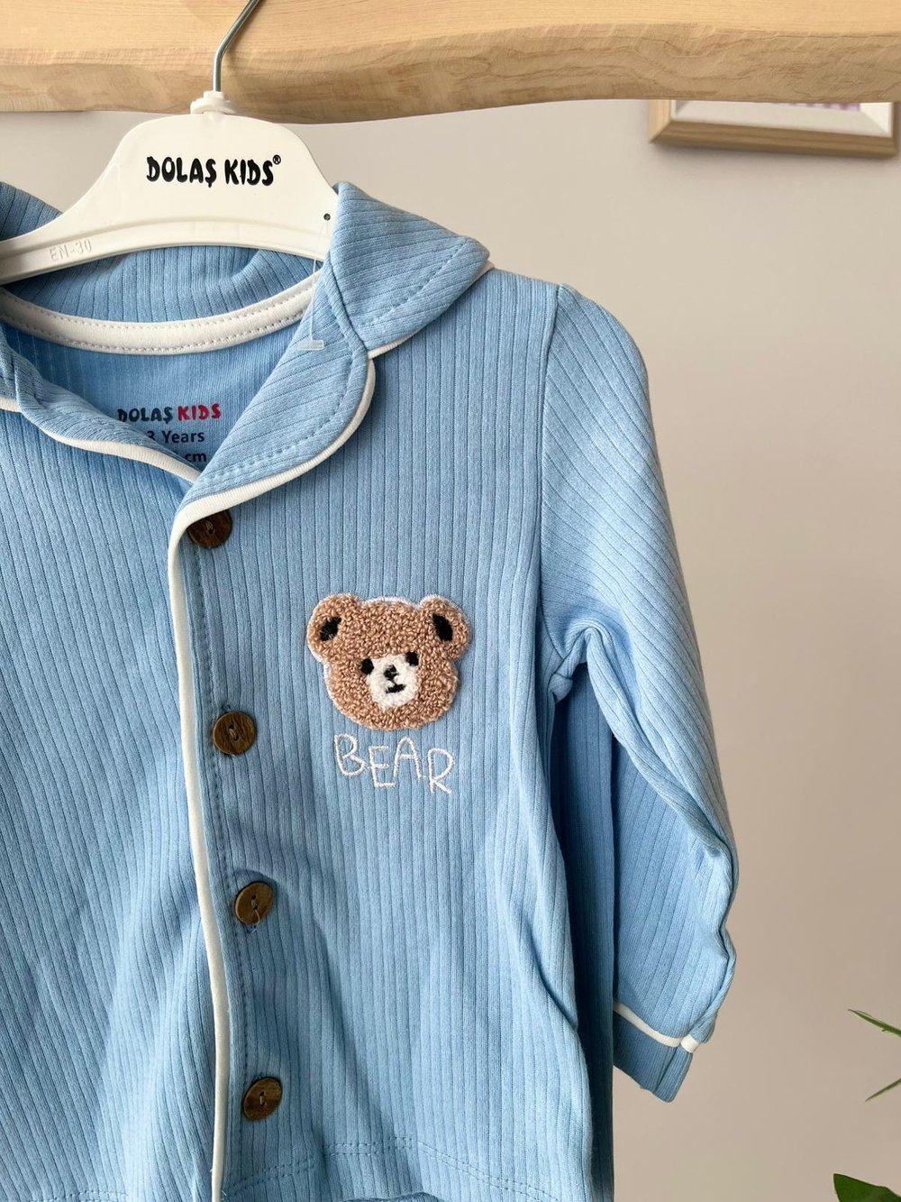 Fitilli Ayı Pijama Takımı Mavi