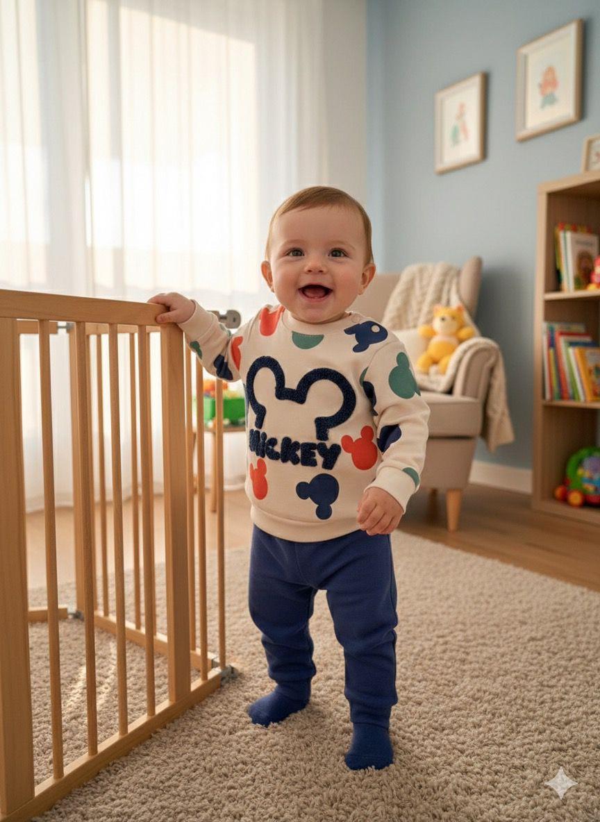 Mickey Baskılı Nakışlı Takım Mavi