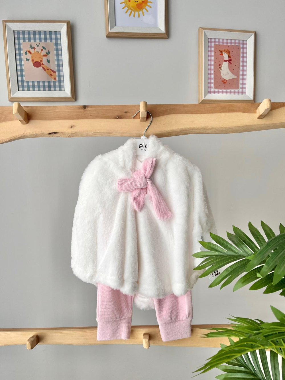 Peluş Pelerinli 3lü Takım Pembe