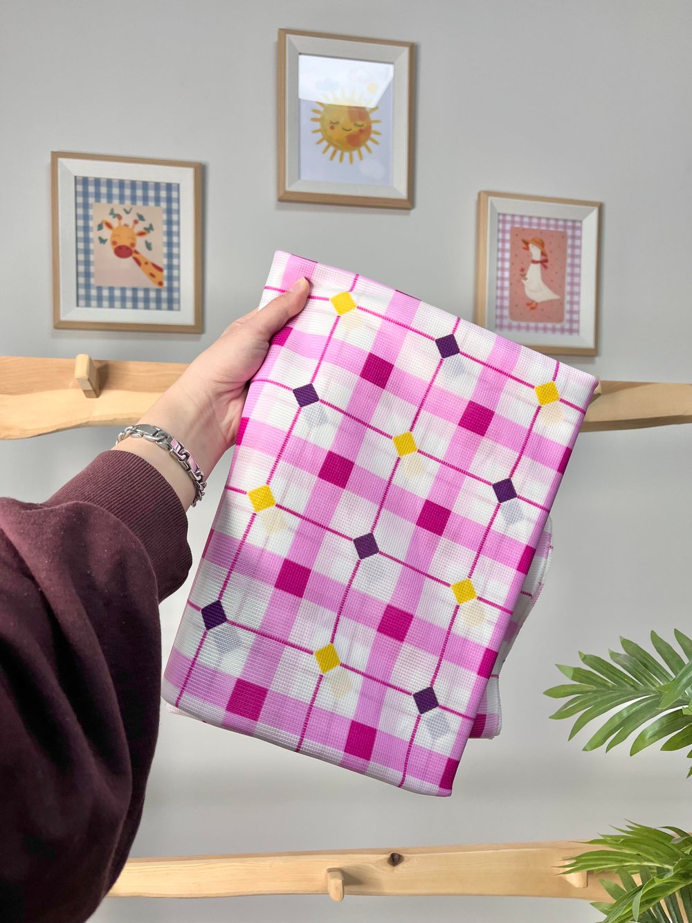 Pembe Noktalı Çizgili Battal Örtü